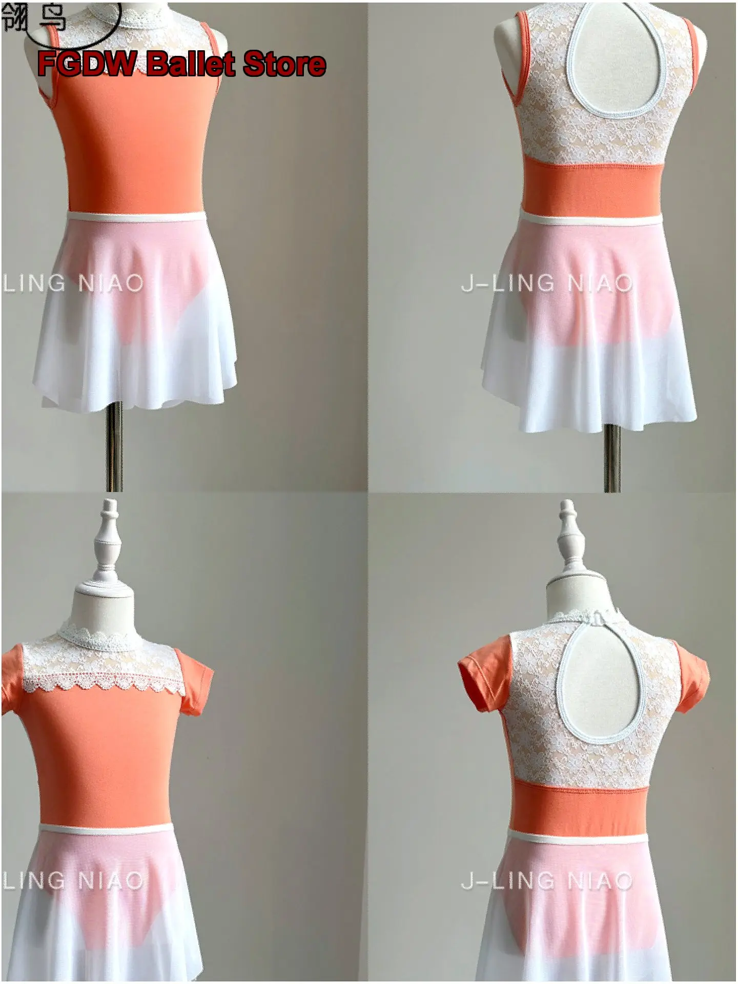Crystal Bird Children's Gymnastics Leotard Girls' Basic Training Leotard with Small Stand Collar Lace Patchwork One-Piece Leotar