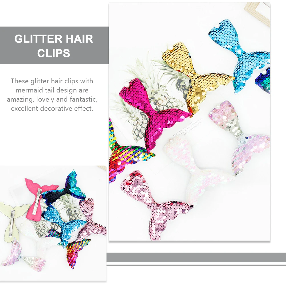 

8 Pcs Mermaid Tail Hair Clips Cute Sequin Duckbilled Glitter Accessories for Little Girl Birthday Christmas Party