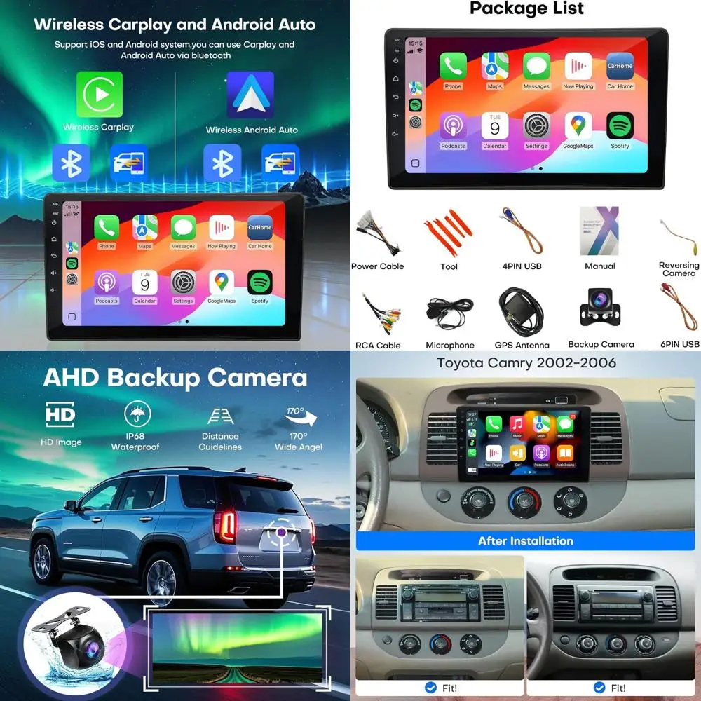 

Радио для Toyota Camry Car Stereo 2002 2003 2004 2005 2006 9-дюймовый сенсорный экран Беспроводной Carplay и Android Авто GPS Головное устройство Bluet