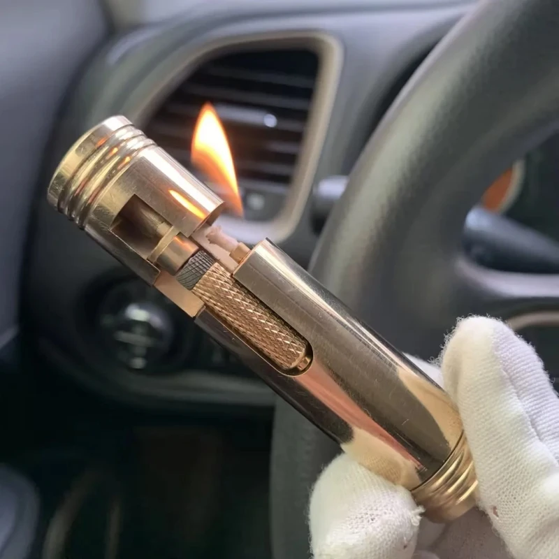 

Portable Antique Bronze Lighter Thin Cylindrical Brass Retro Shaped Open Flame Lighter EDC Portable Small Item 72mm * 22mm