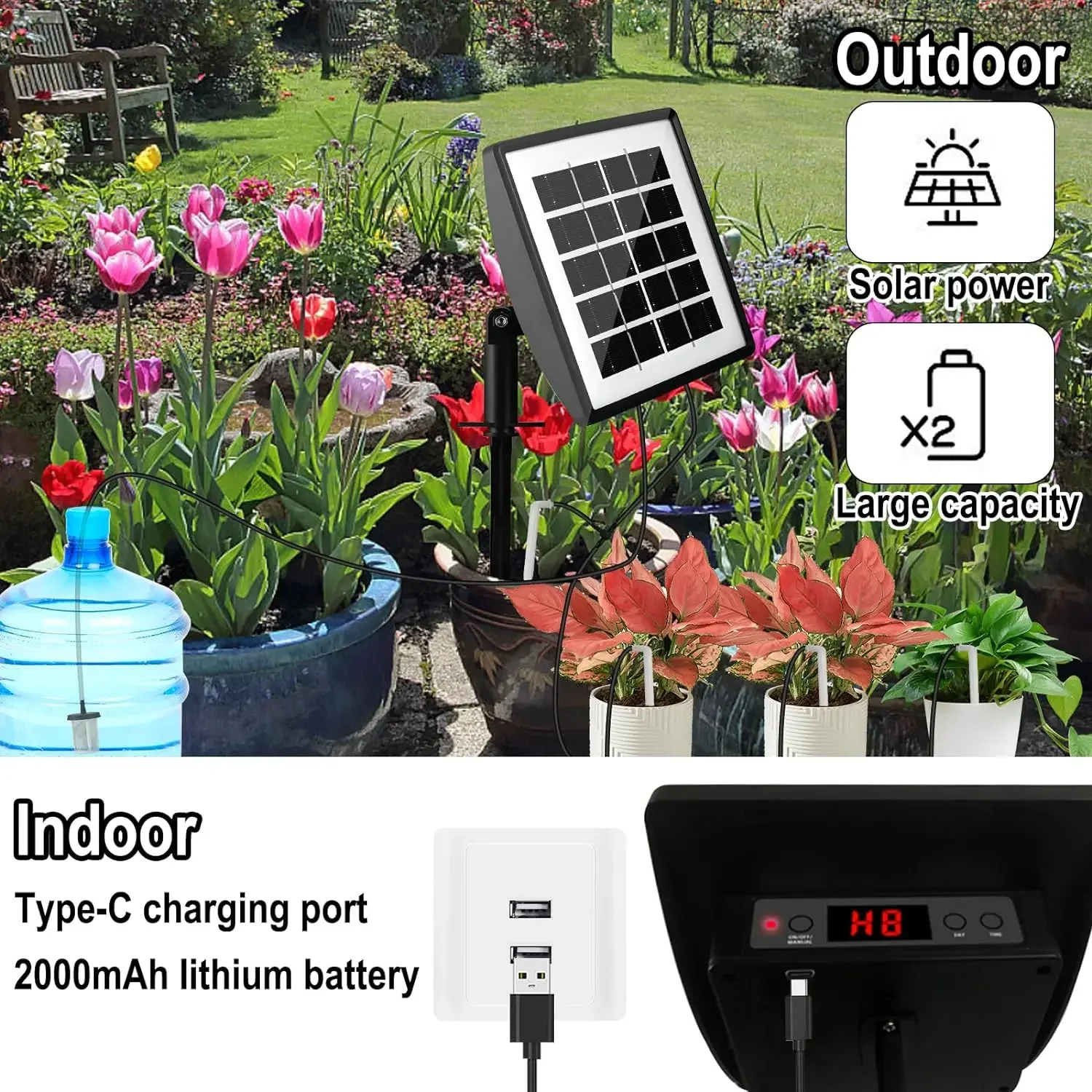 Original a estrenarSolar Sistema de riego automático Kit de riego Sistema de autorriego automático para interiores y exteriores para plantas en verde