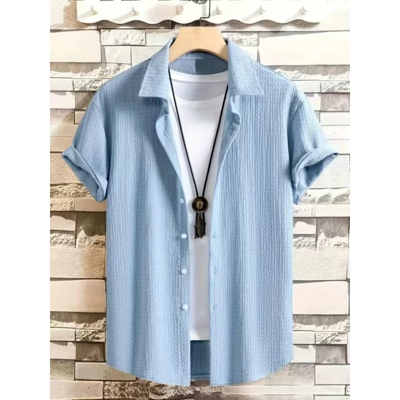 

Мужская ort-Sved irt Pure Color, удобная повседневная плиссированная полоска, ультра облегающая посадка, летнее тонкое полиэфирное волокно, без бренда