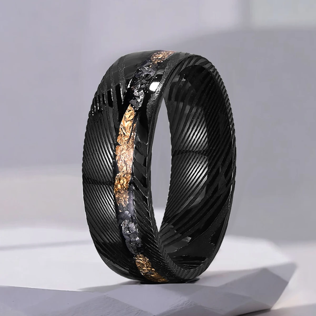 

Damascus Steel Rings for Men Women fashion 8mm Black Men's Engagement Wedding Band Suitable for Daily Wear and Anniversary