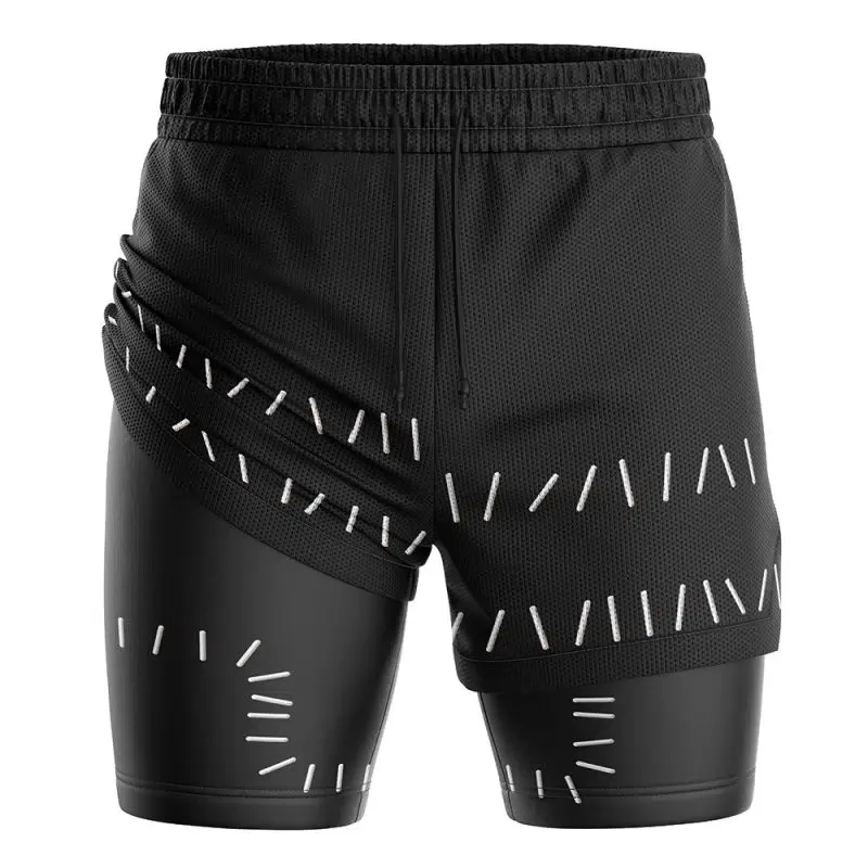 Minimalist Anime Style Men's Black Mesh Quick-dry Fake Two-piece Niche High Street Style Five-inch Pants
