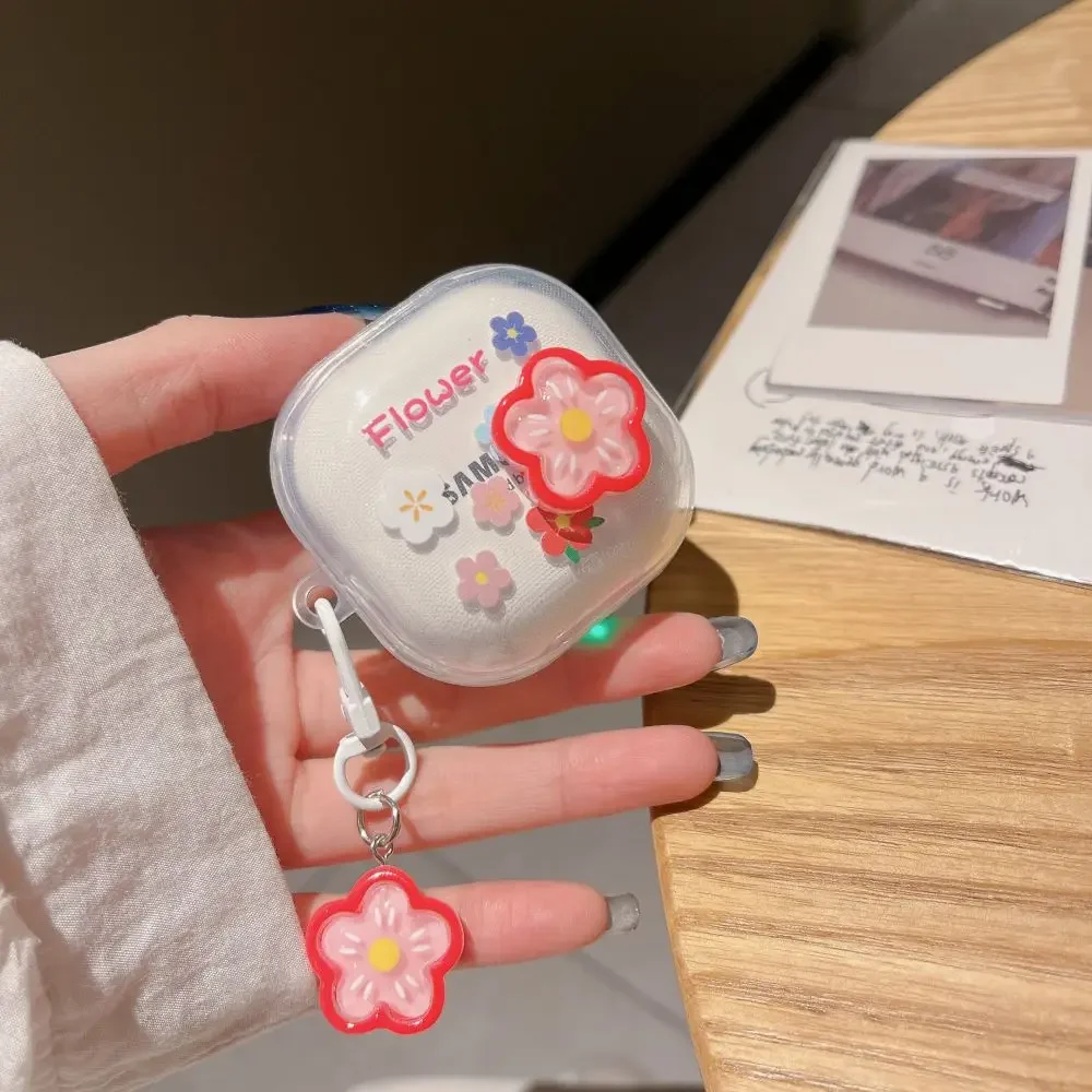Cute 3D Flower Cheese Clear Headphones Soft Case For Samsung Galaxy Buds 2 Live With Beads Pendant Cover For Samsung Buds 2 Pro