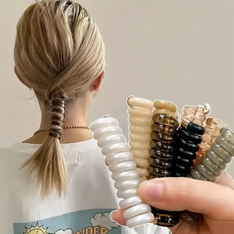 Telephone Wire Hair Ties Loop Women Girls Solid Color Elastic Hair Bands Spiral Coil Rubber Bands Ponytail Holder Accessories