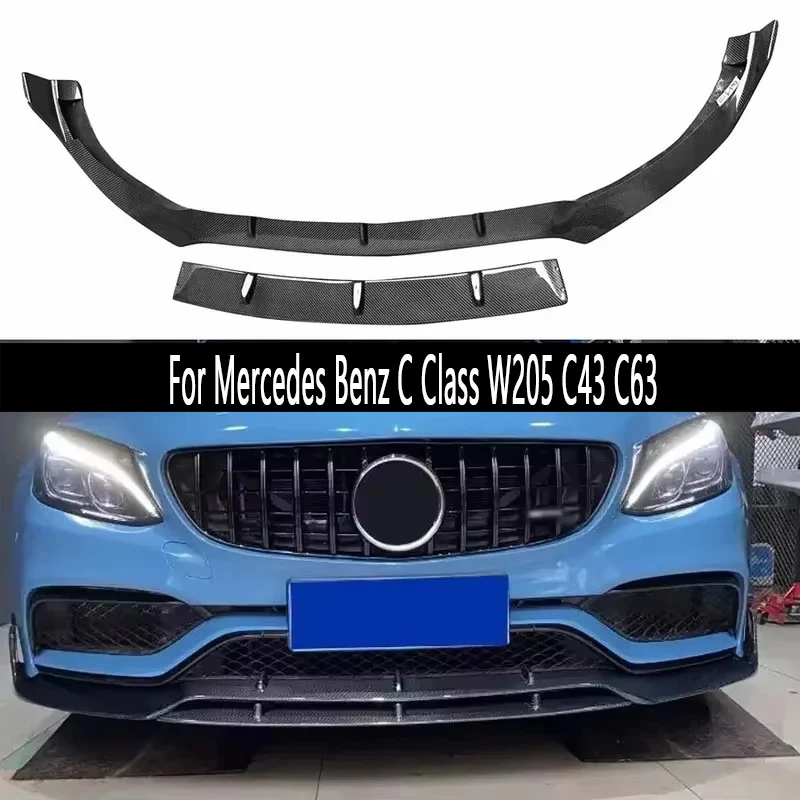 For Mercedes Benz C Class W205 C43 C63 Carbon Fiber Front lip Car Front Bumper Lip Front lip Diffuser Front Chin Spoiler Body Ki