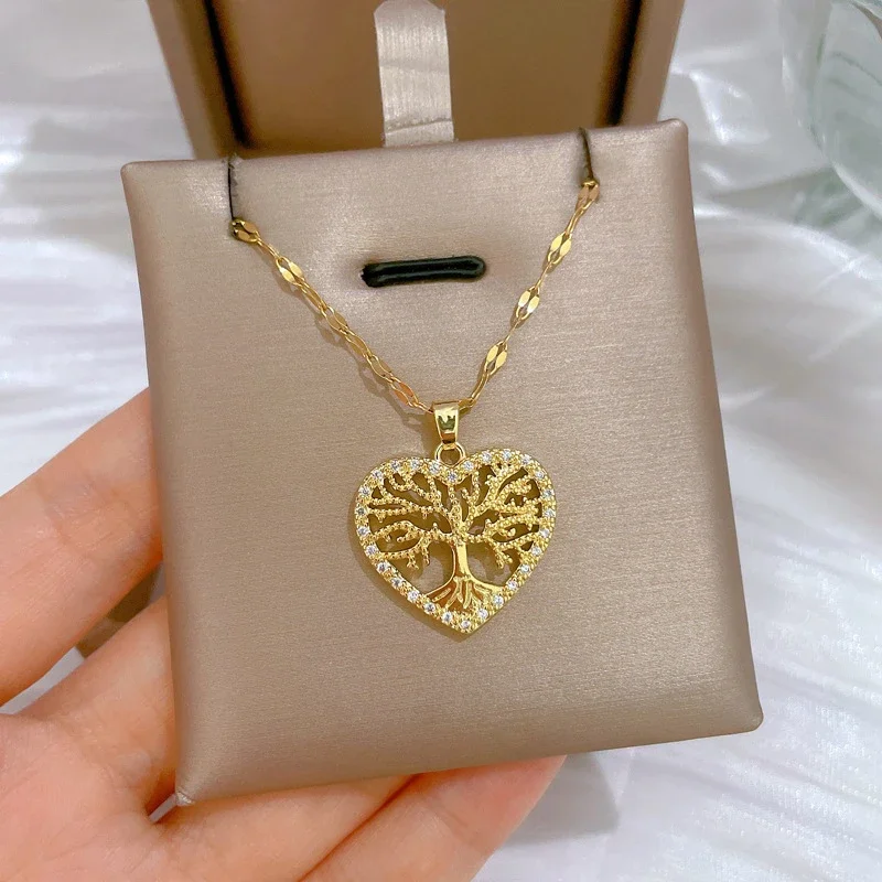 Collares con colgante de árbol de la vida de amor romántico para mujeres y niñas, accesorios de joyería de acero inoxidable, regalos para amantes, moda