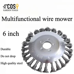 6'' Lawn Mower Wire Lawnmower Knotted Steel Wire Straw Head Wire Plate with Weeding Wheel Rust Plate Garden Tool