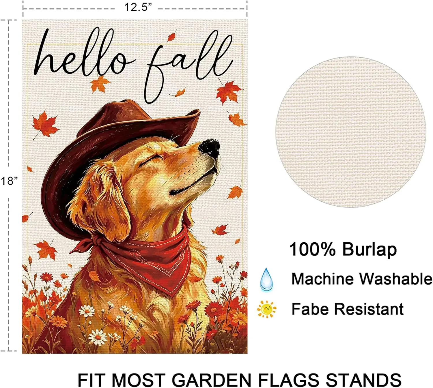 Hello Fall Cowboy Golden Retriever Garden Flag, Double Sided, 18