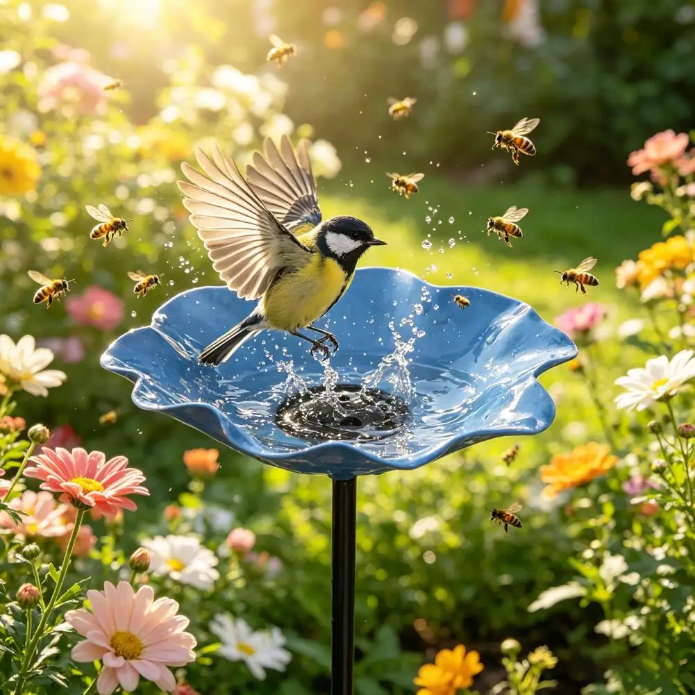 Garden Metal Flower Stake Decorative Bird Bath Ground Insert Bee Watering Station for Backyard Pollinators Butterfly Wild Birds view 4