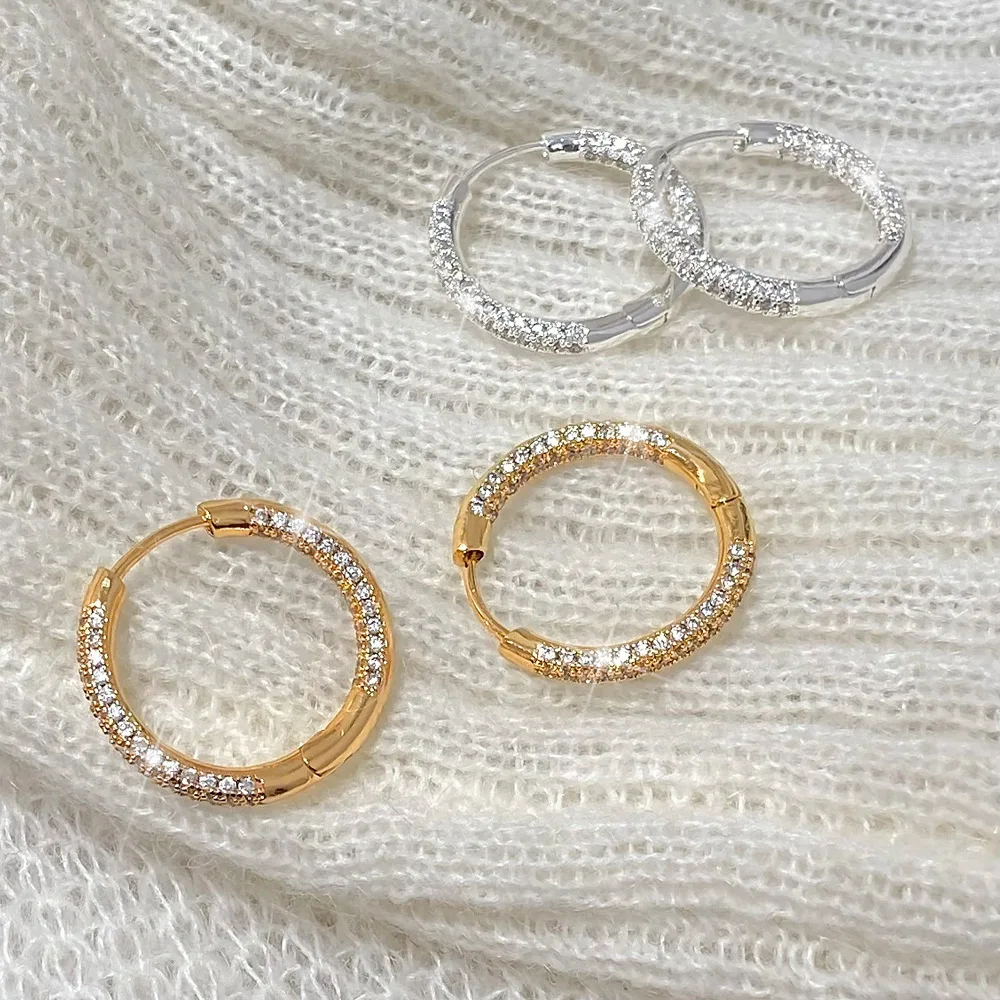 

Shiny Zircon Round Hoop Earrings for Women Vintage 925 Sterling Silver Geometric Circle Ear Buckle Luxury Jewelry Accessories
