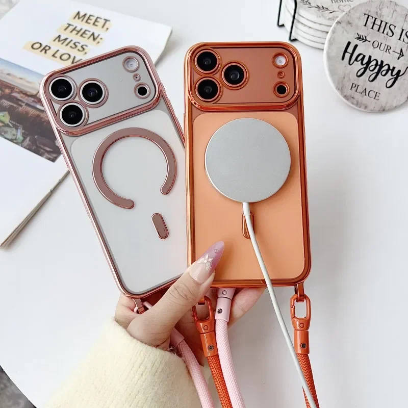 Magnetische Lanyard-Hülle für iPhone 17 Pro Max 14 13 15 16 Plus 17P Original Stoßfeste Crossbody-Halskordel-Hülle mit weichem, transparentem Cover – Detail 2