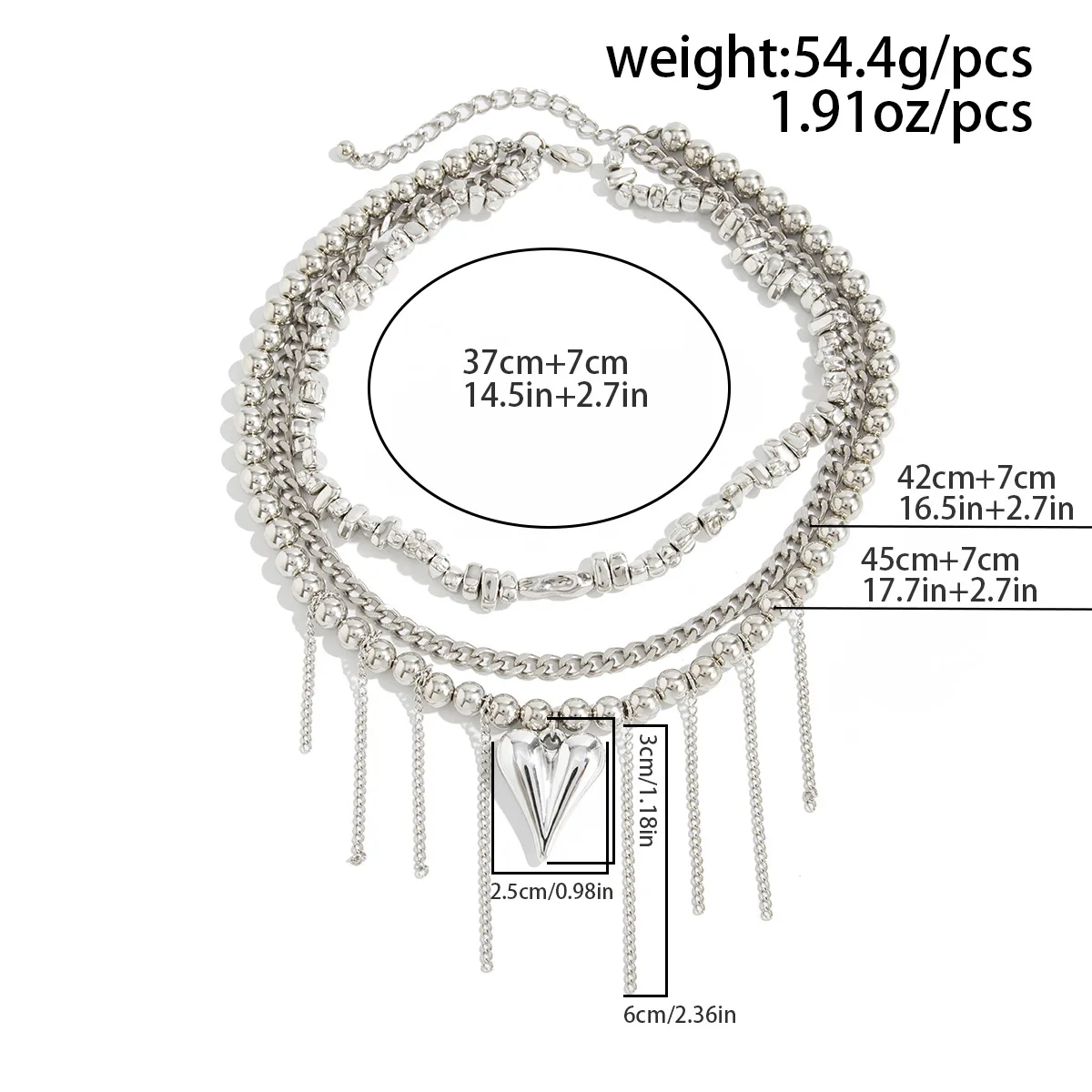 Retro Heart-Shaped Chain Tassel Pendant Necklace 2026 Multi-Layer Sweet Opposite Sex Bead String Girls Fashion Jewelry