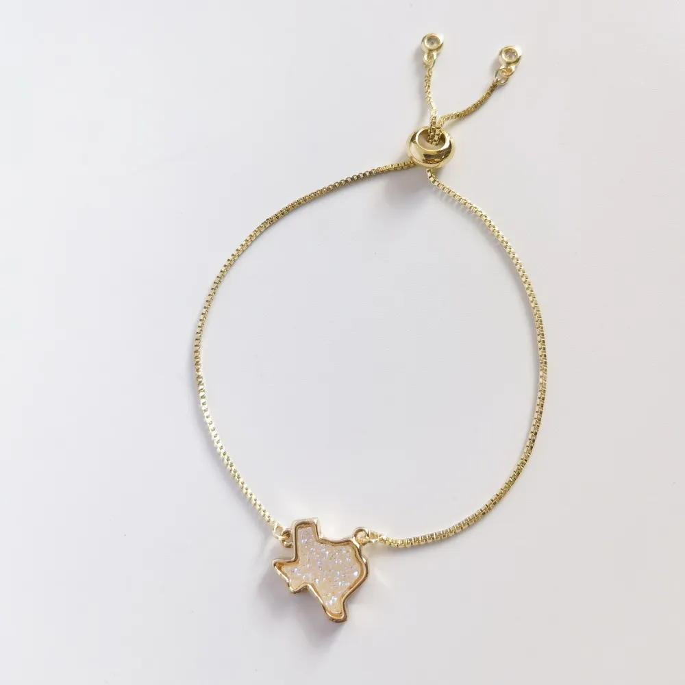 USA State Texas Druzy Adjustable Chain Bracelets for Women