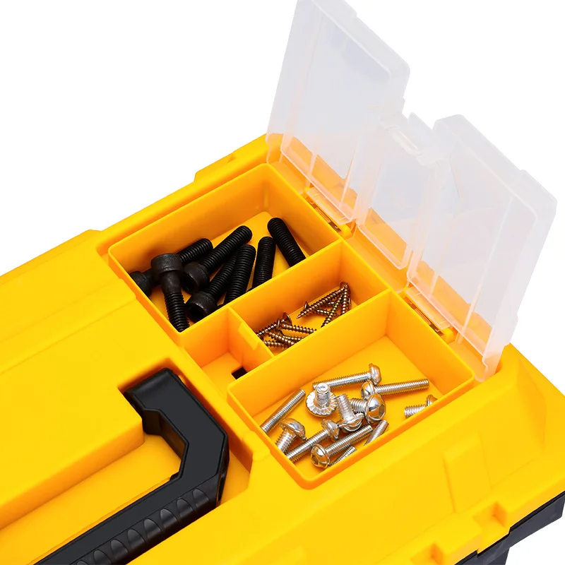 Storage Plastic Tool Box with Removable Tray,Small Tool Box Organizer with Screw Box, Yellow Hardware Organizer for Home