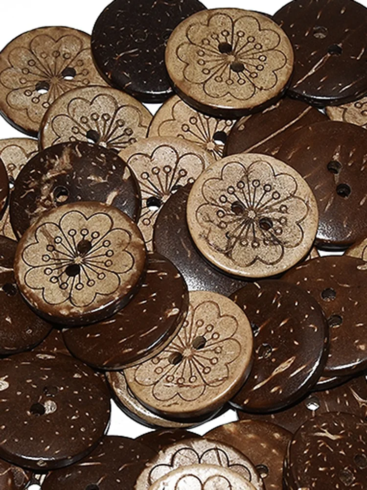 Natural Laser Flower Coconut Shell Buttons, Sewing Accessories Clothes Decorative Wood Button, 2 Holes 15PCs, 30PCs, 50PCs, 20mm