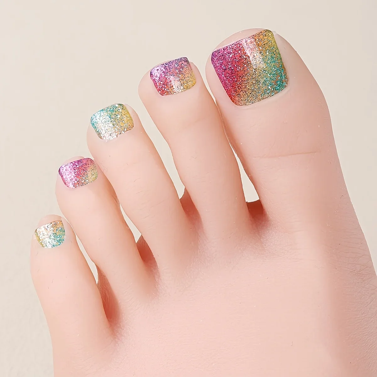 

Rainbow Gradient Glitter Toenail Stickers, Sparkling Full Nail Decals, Easy Application for Spring Summer