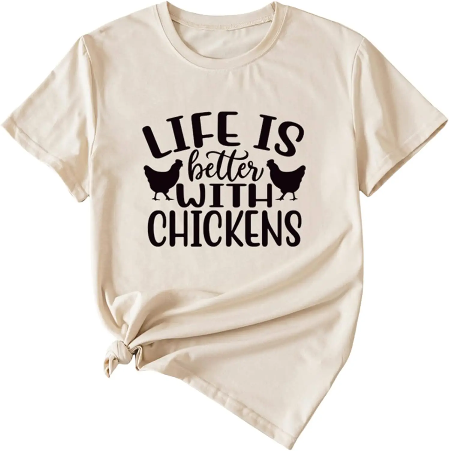 Life is Better with Chickens Shirt Womens Casual Short Sleeve Round Neck T-Shirt Funny Letter Graphic Novelty Tops