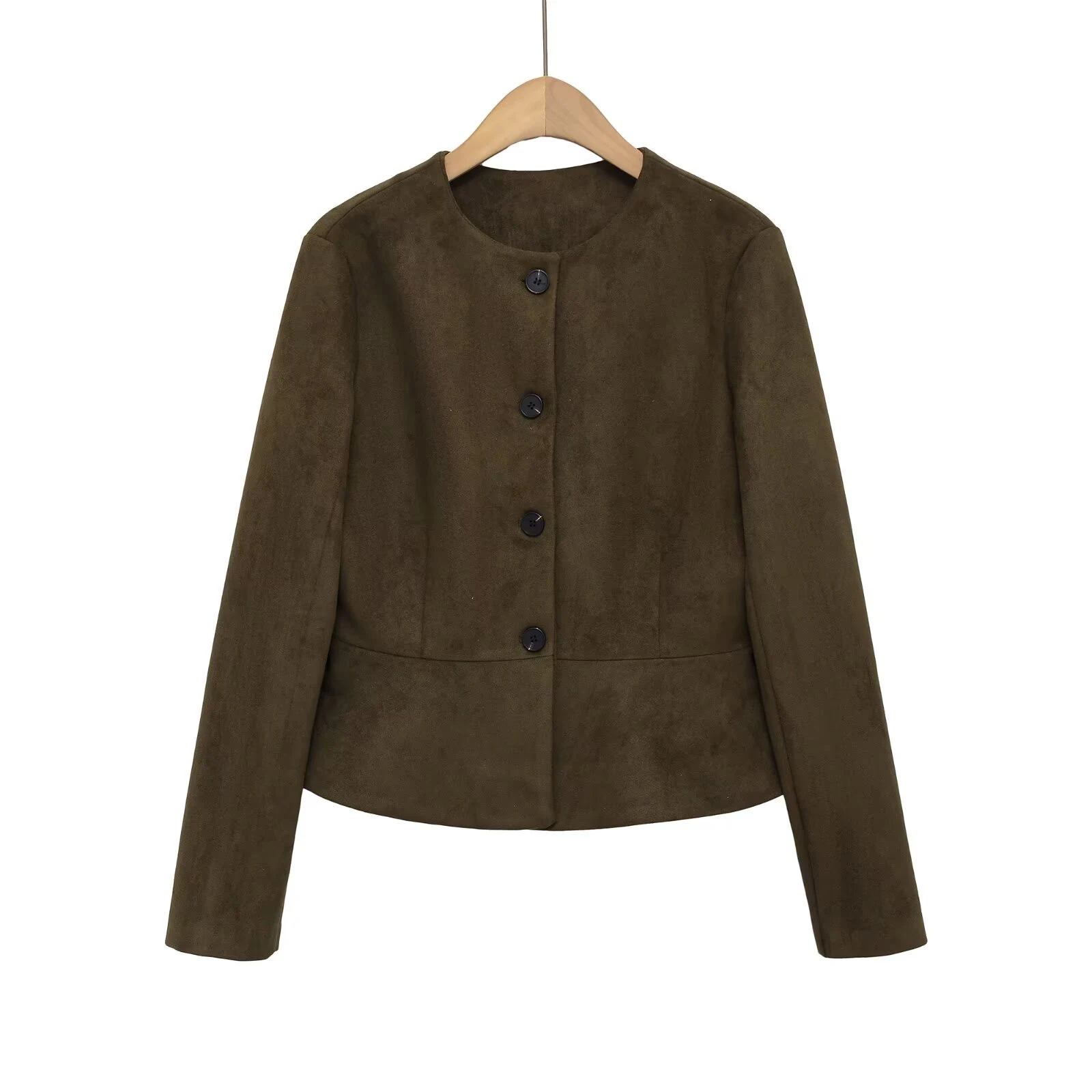 European and American style winter new Maillard wasteland style brown suede suede round neck waist jacket jacket