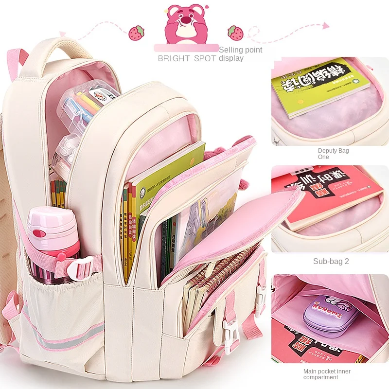 Disney Lotso Girl School Bag Primary Middle High Student Shoulder Orthopedic Backpack Leisure Fashion Large Capacity Mochilas