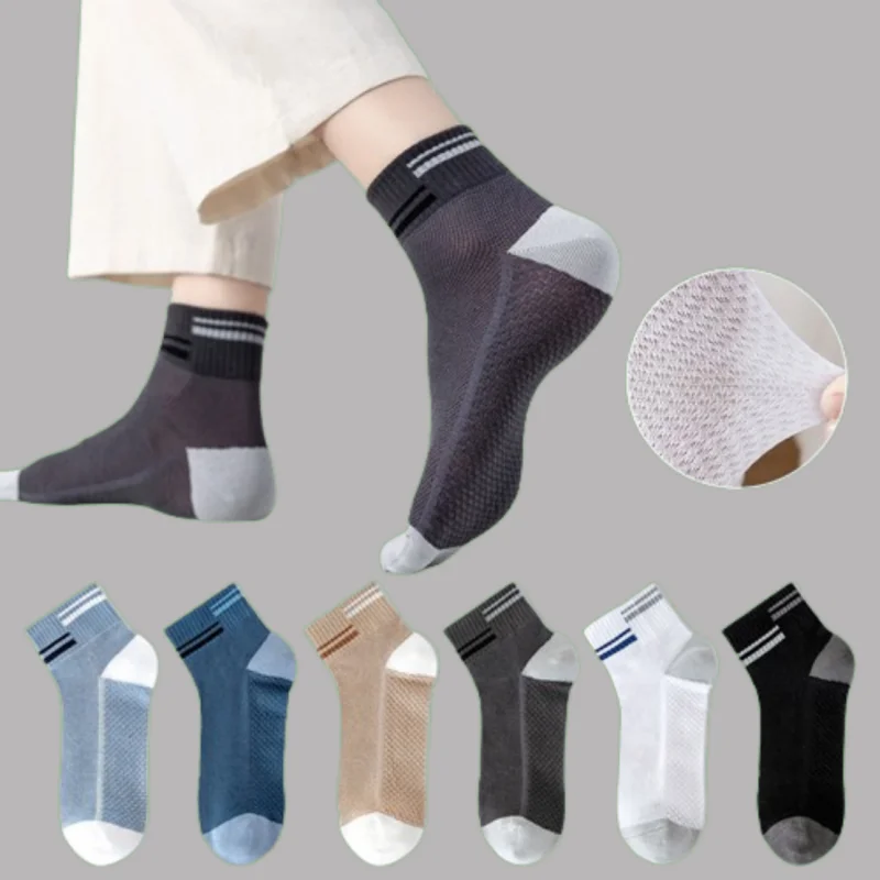 Calcetines cortos de algodón para hombre, medias deportivas de verano absorbentes del sudor, de malla fina, transpirables, de tubo medio, 5/10 pares, novedad de 2024