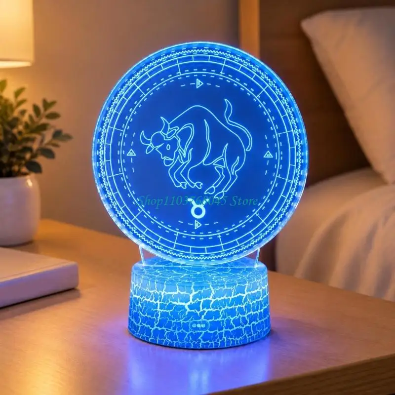 R53F Zodiacal Sign LED Night Light with 16 Selectable Modes, Etched Acrylic Panel, Touch and Remote Operation, and Timer
