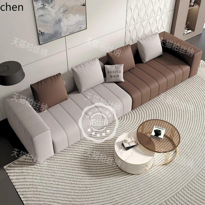 a1 Cream Style Living Room Genuine Leather Sofa Light Luxury Simple Modern Piano Key Straight Row Sofa Set
