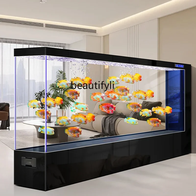 

Medium and large floor-to-ceiling self-circulation ecological aquarium fish tank, ultra-white glass lazy water-free