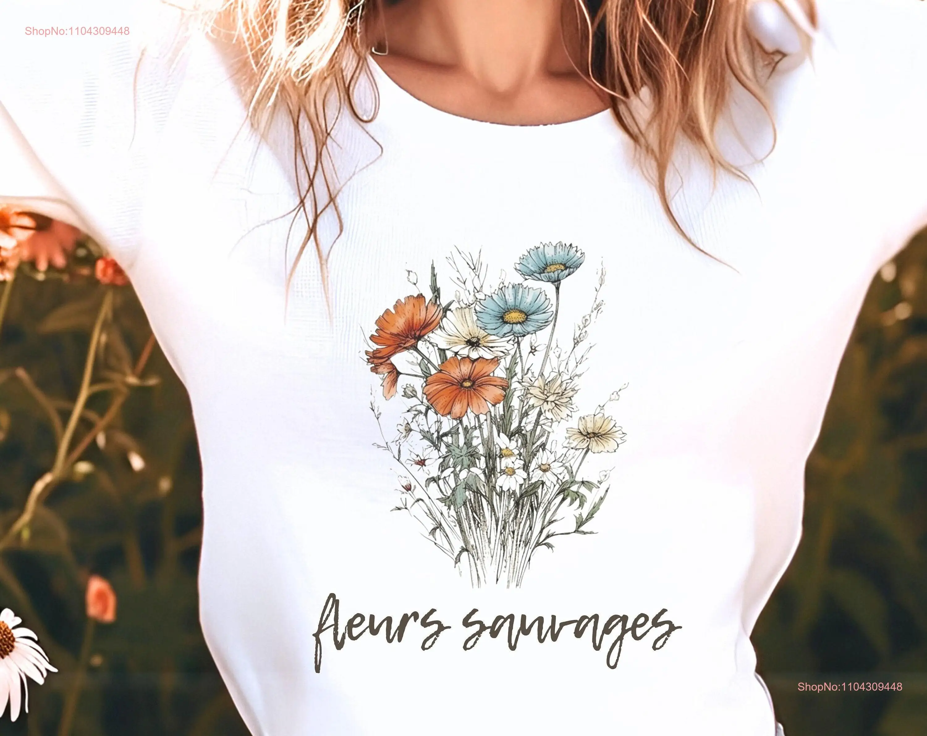 Wildflower BouqueT T Shirt Wild Flower Fleurs Sauvages Pressed long or short sleeves