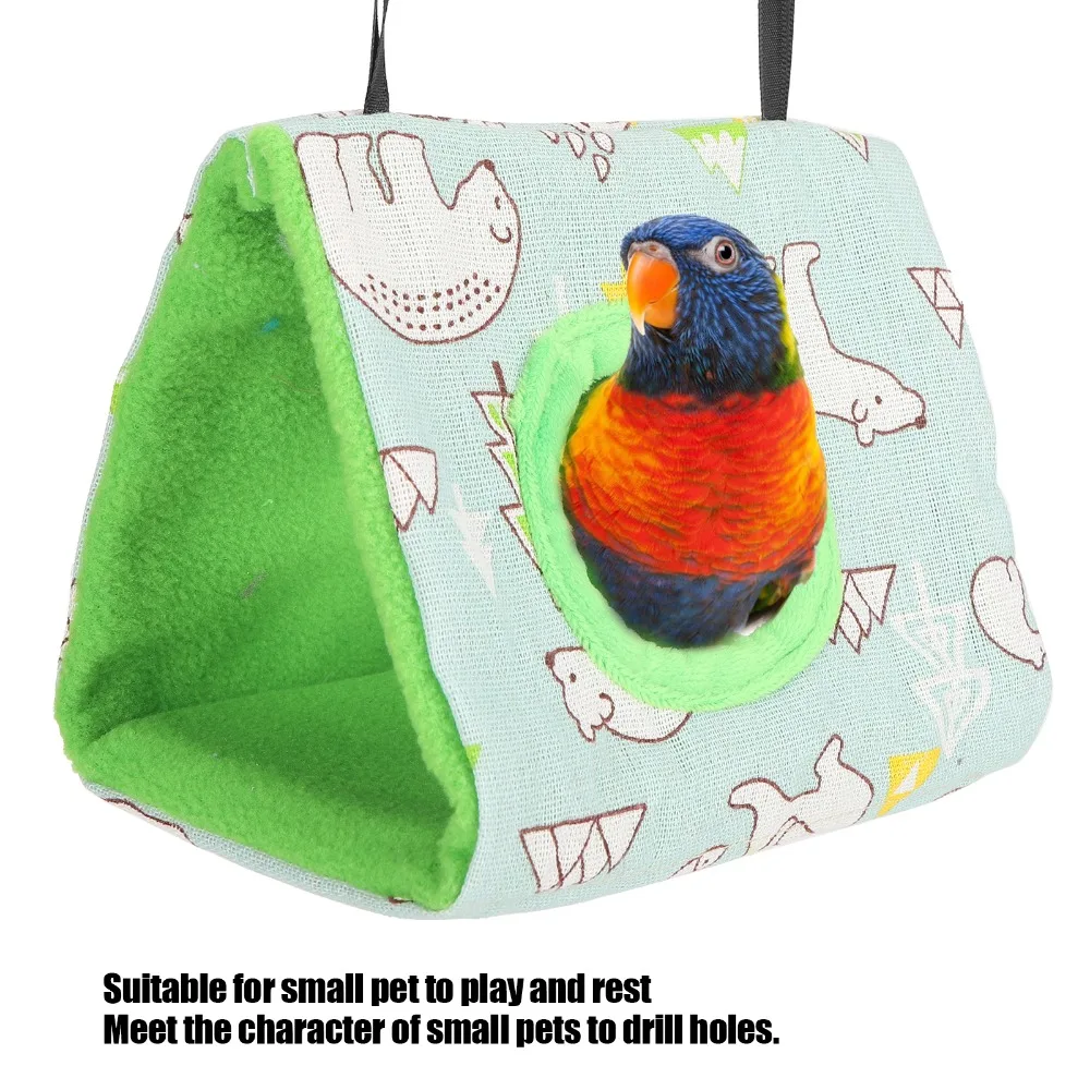 Fluffy Bird Nest House Soft Flannelette Fabric Dual Hooks Hanging Hammock Bed Green Bottom Bear Pattern Sleeping Bed For Parrot