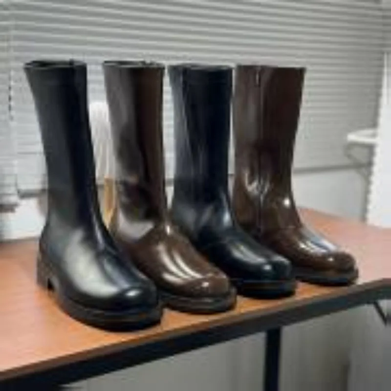 

New Leather Men's Ankle Boots British Style Platform Casual High-top Chelsea Mid Boots Men's Knee-high Boots