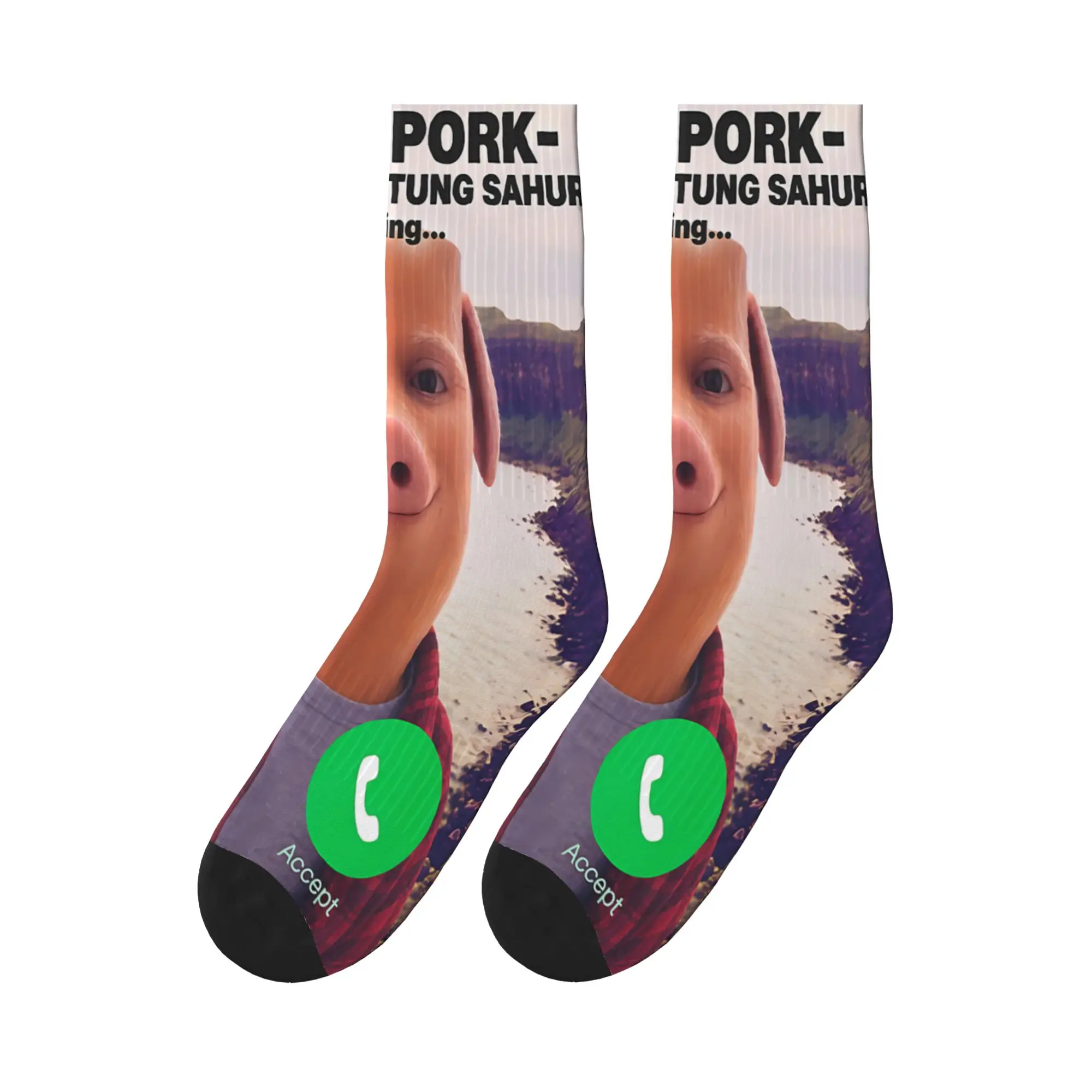 Tung Tung Tung Sahur John Pork is Calling Brainrot Socks Kawaii Stockings Autumn Non-Slip Unisex Men Socks Graphic Running Socks