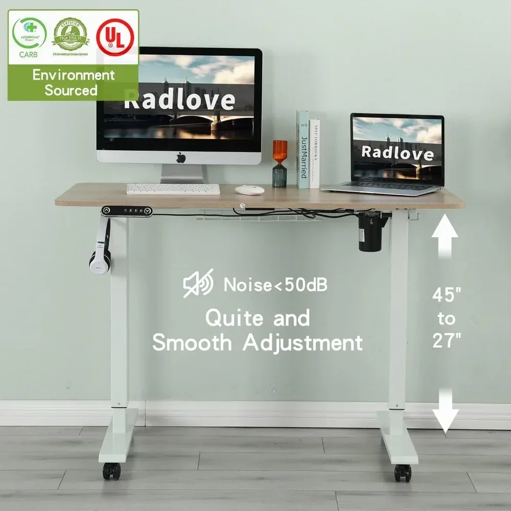 Radlove Electric Standing Desk, Height Adjustable Computer Desk Sit Stand Desk Home Office Desks  (Light Oak, 48 x 24'')