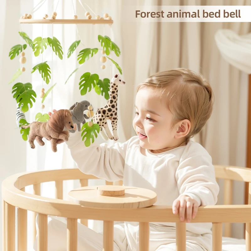 Baby Crib Mobile Rattle Toy For 0-12 Months Cartoon Felt Forest Animal Bed Bell Hanging Wooden Bracket Mobile Newbaby Rattle Toy