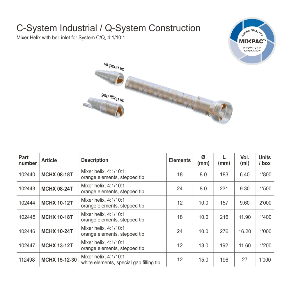 SULZER MIXPAC MCHX 13-12T Glue static mixer Nozzle MCHX 08-24T mixing nozzle MCHX 08-18T MCHX 10-24T Orange Element