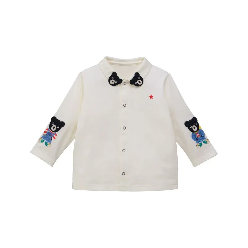 Kids Long Sleeve Shirt Inner Wear Korean Cartoon Little Black Bear Cute Top for Boys & Girls Soft Cozy Spring Autumn Layering