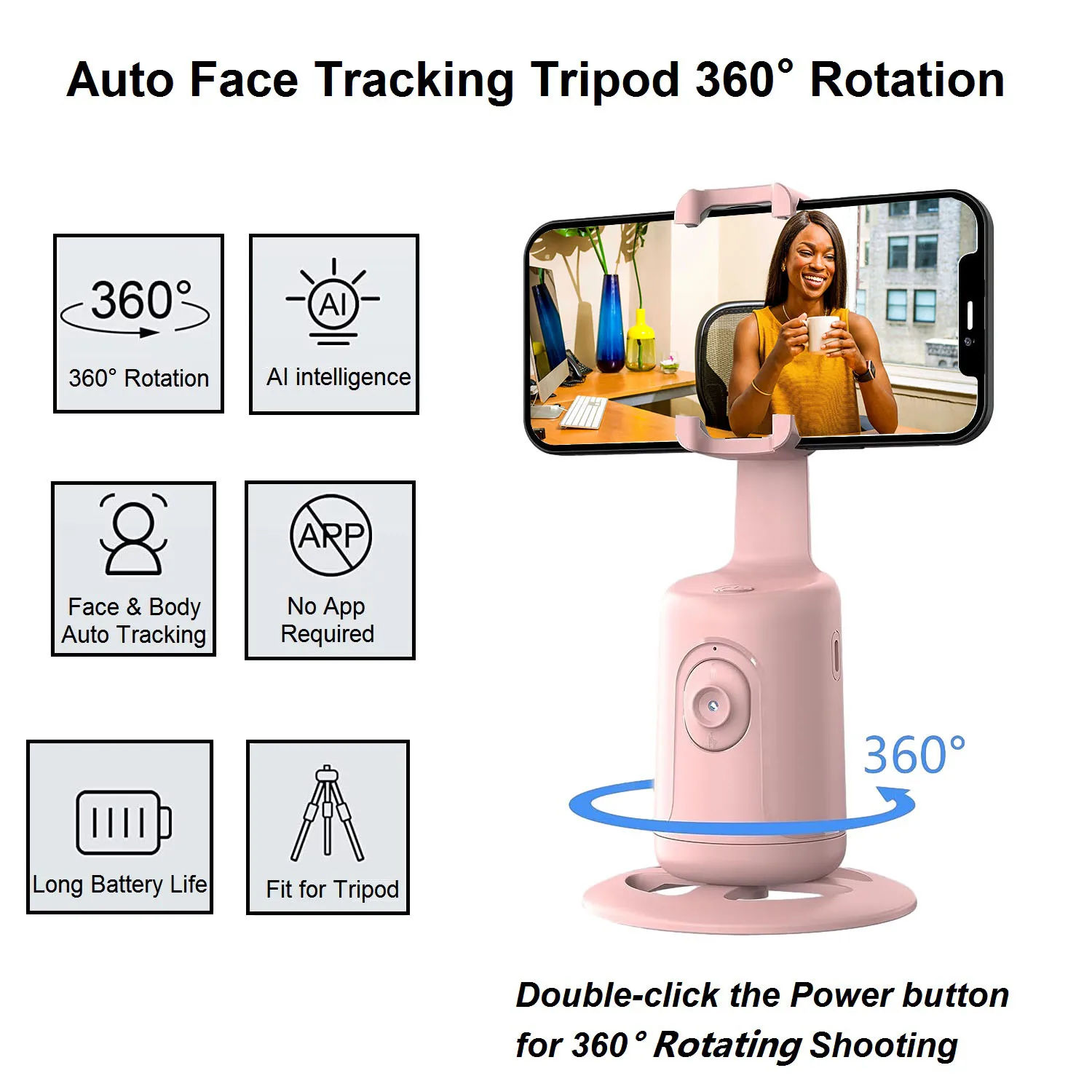 Auto Face Tracking Tripod 360° Rotation, Auto Tracking Phone Holder with Remote for Video Live Vlog Stream (Pink)