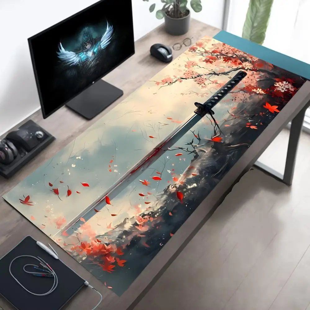 

Samurai sword pattern game mousepad is an ideal choice for gamers offices It is made of rubber anti-slip and washable