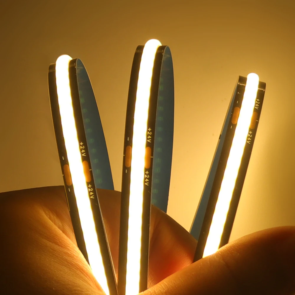 12V 24V COB LED Strip Light Black PCB 3000K 4000K 6000K 320LED/m High Density Lighting for Kitchen Cabinets Flex Tape RA90 IP30