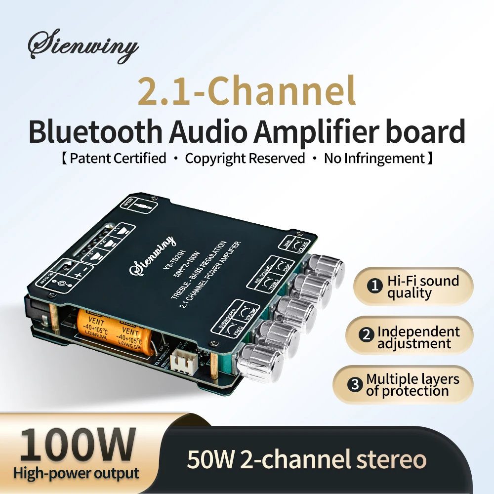 Audio Amplifier Board 5.1 Bluetooth 2.1 Channel 50Wx2+100W Subwoofer Fidelity Stereo Power Amplifier APP Control Microphone