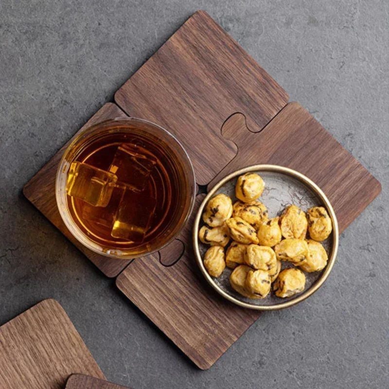 1PCS Wooden Coaster Puzzle DesignTea Coffee Cup Coasters Restaurant Solid Wood Heat-resistant Protection Insulated Coaster