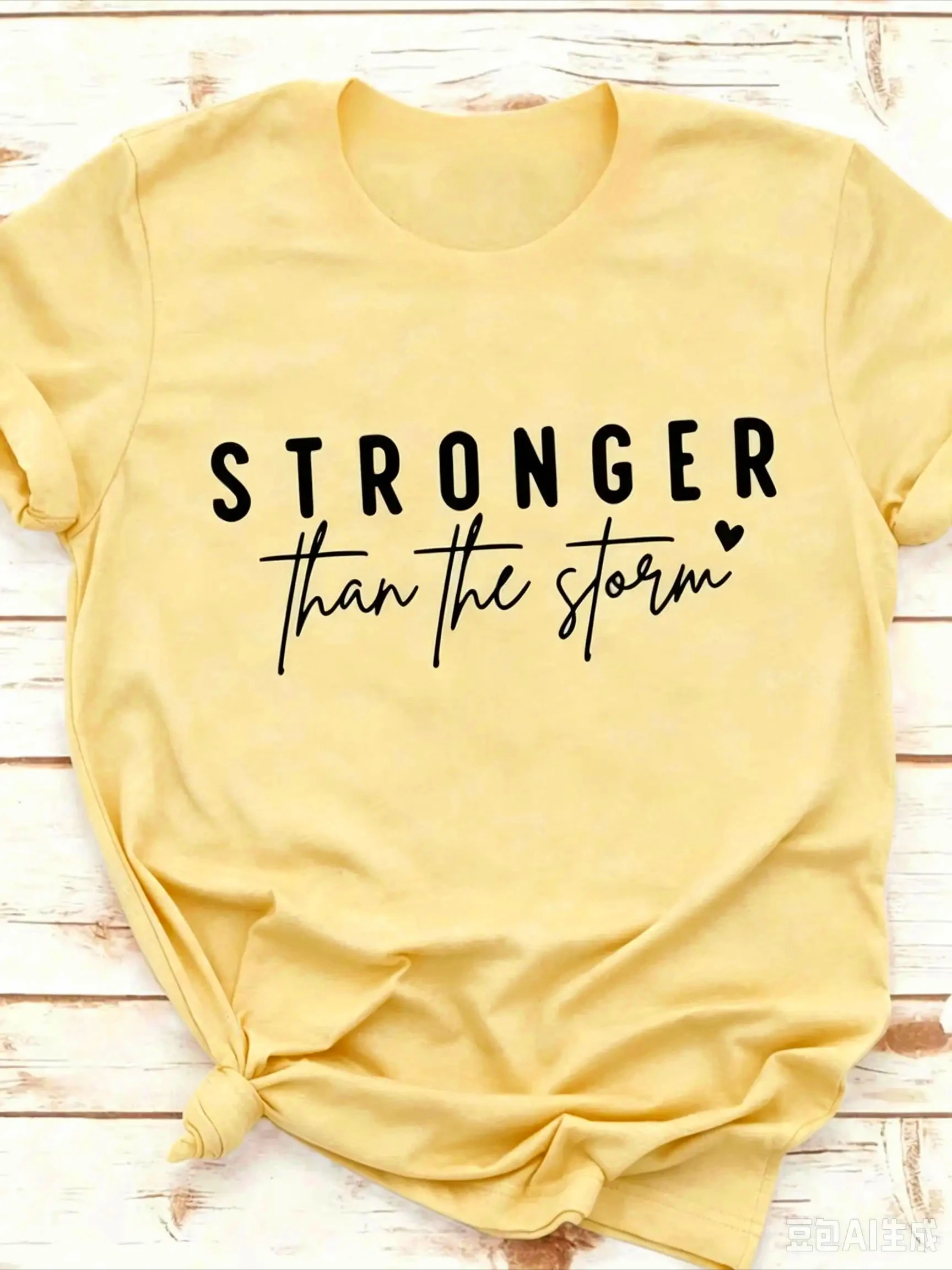 Women Crew Neck Short Sleeve T Shirt Stronger Than The Storm Inspirational Slogan Graphic Print Casual Summer Daily Streetwear