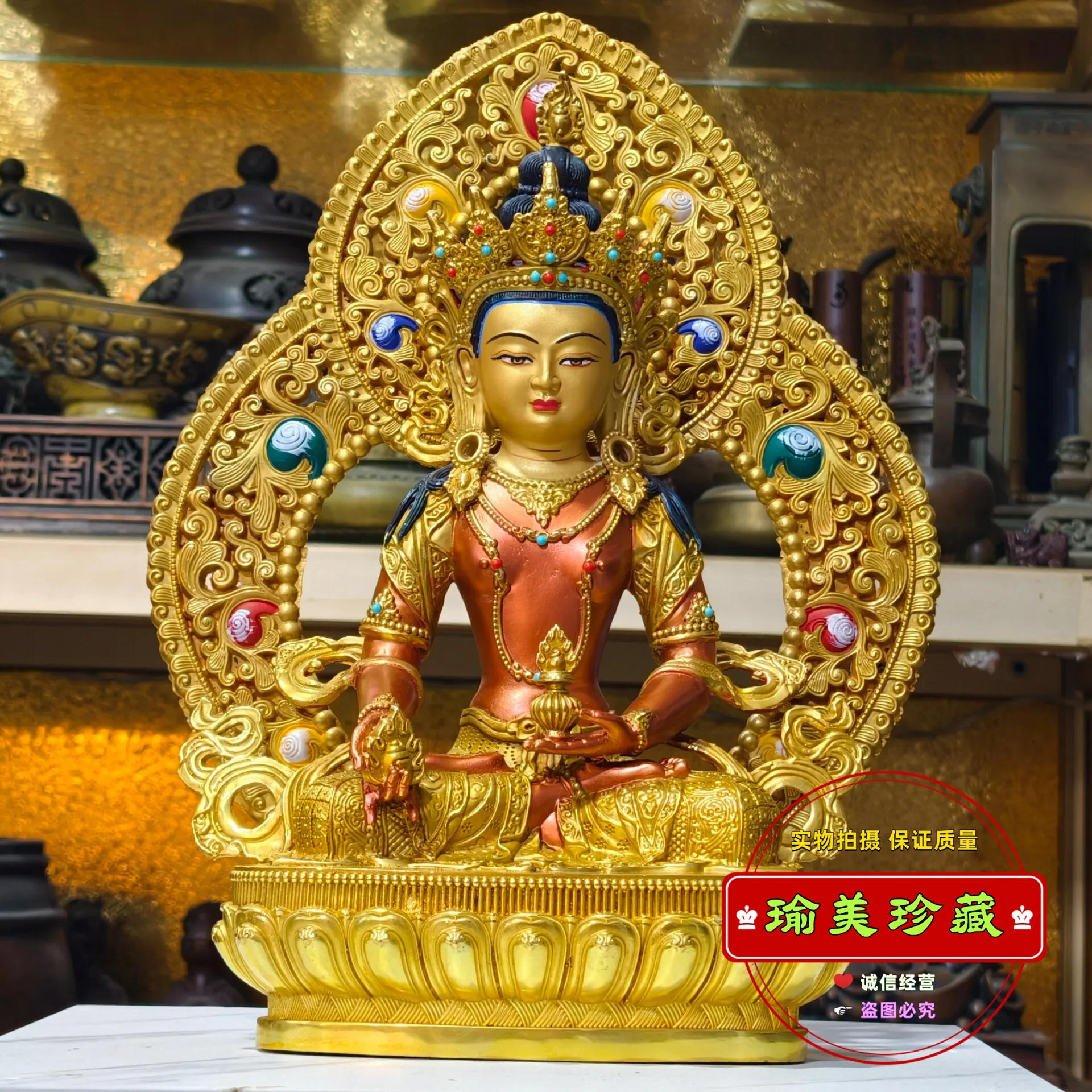 Painted Kṣitigarbha Bodhisattva Buddha statue ornament, Tibetan tradition 10-inch Buddha hall offerings, Buddhist implements, pu