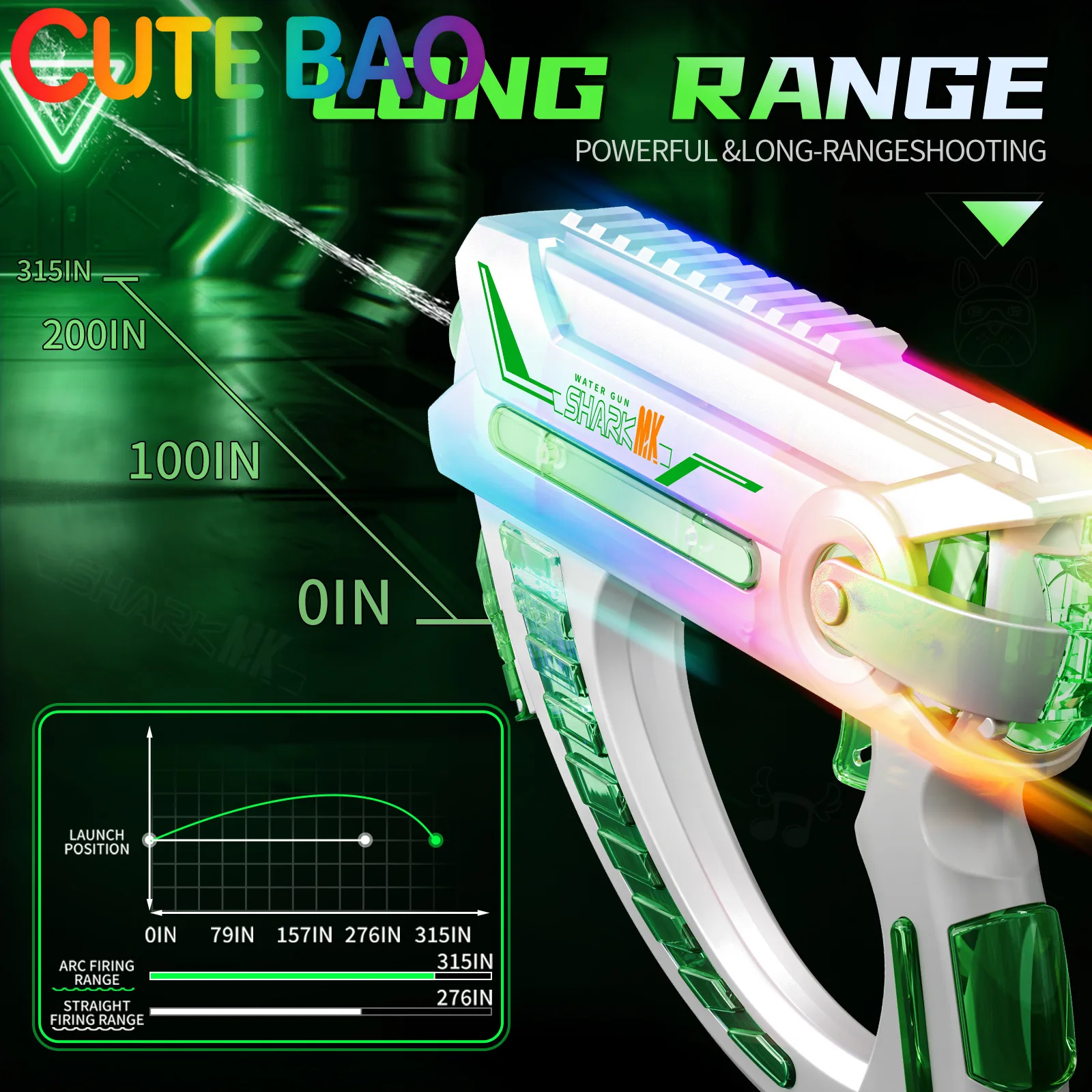 Electric Water Gun Colorful Lights Continuous Firing Squirt Gun Large Capacity Long Range Shooting Watergun Beach Outdoor Toy view 3