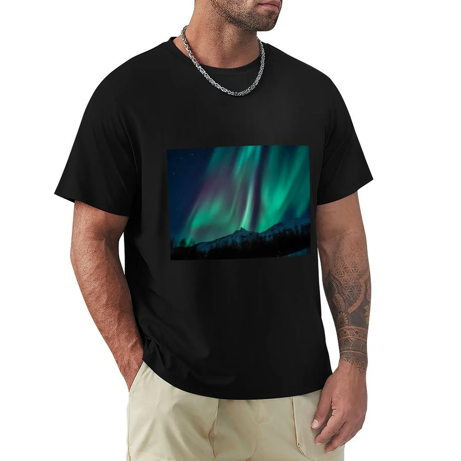 northern lights T-Shirt Casual Fashion Short Sleeve Cotton T-Shirt