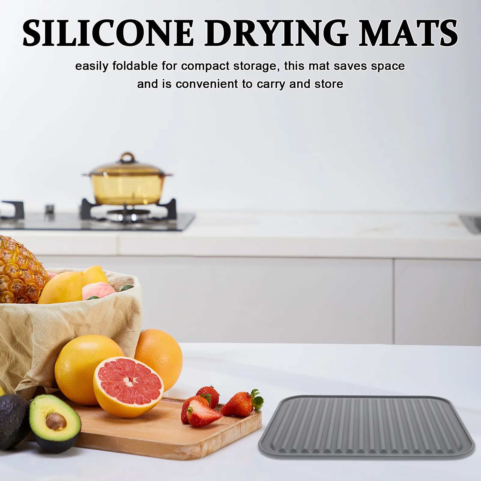 

2Pcs Silicone Drying Mat Foldable Dish Drainer Mat for Kitchen Sink Counter Stove Waterproof Easy Clean Storage Pad