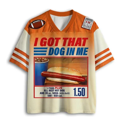 Retro Hot Dog Poster Print Mesh Jersey, V Neck Short Sleeve Fun Graphic Top