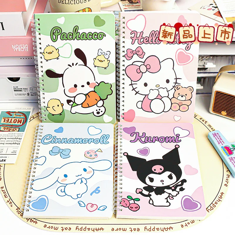 4pcs Sanrio A5 Coil Book Hello Kitty Kuromi Pochacco Cinnamoroll Notebook Girly Heart Journal Stationery Office School Supplies