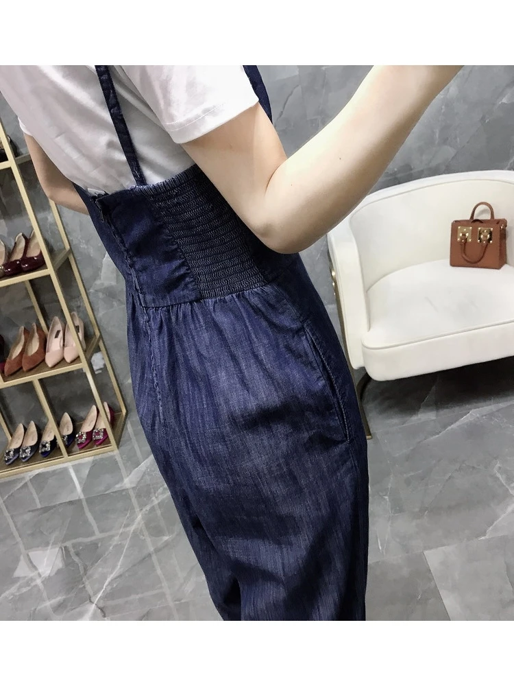 Damskie luźne ogrodniczki jeansowe z wysokim stanem, modne spodnie z szerokimi nogawkami, codzienne, jesienne, nowość, efekt wyszczuplający.